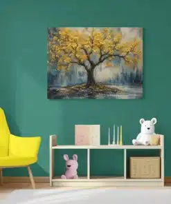 Gouden Bloesemboom Canvas Schilderij 100x75 cm