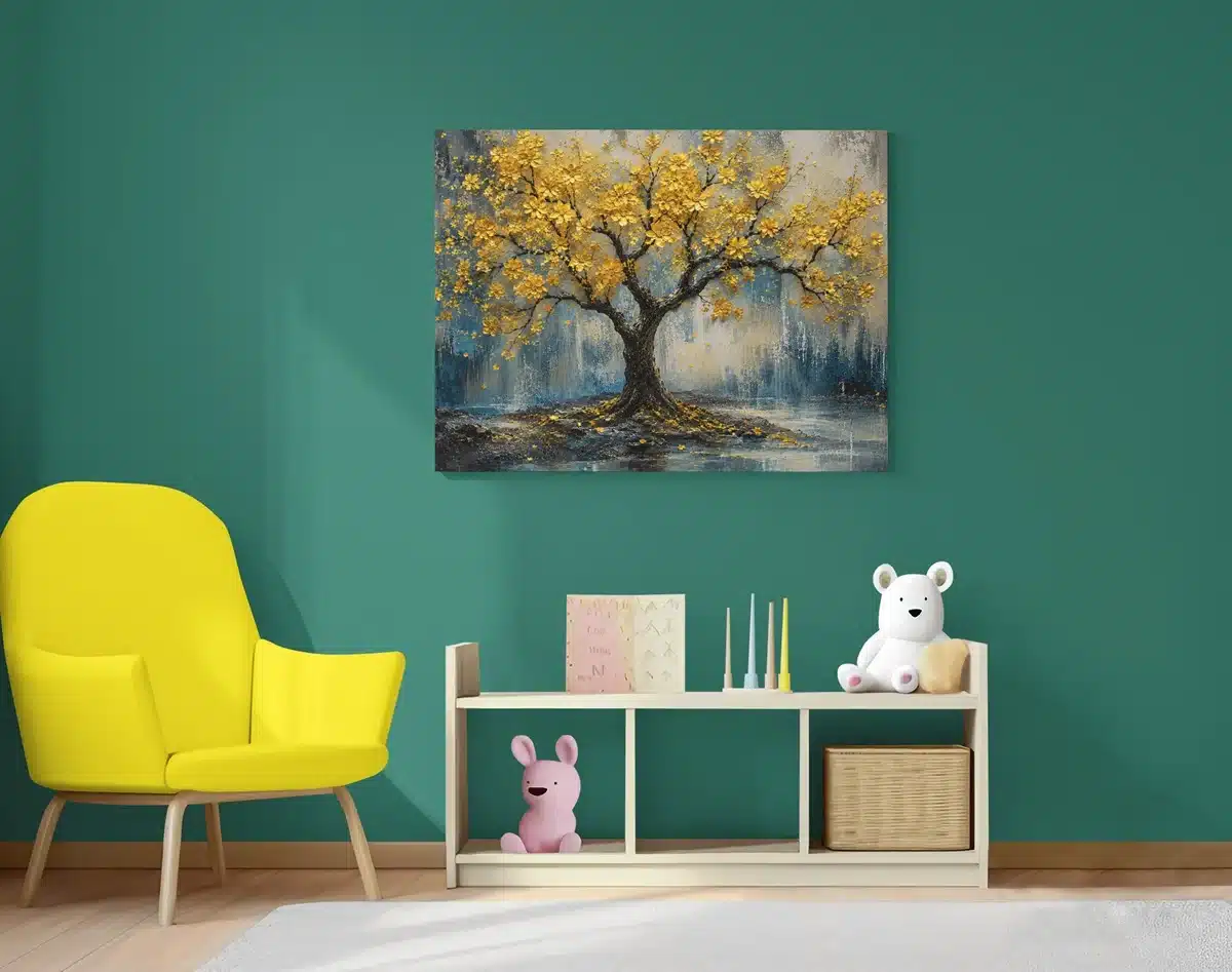 Gouden Bloesemboom Canvas Schilderij 100x75 cm