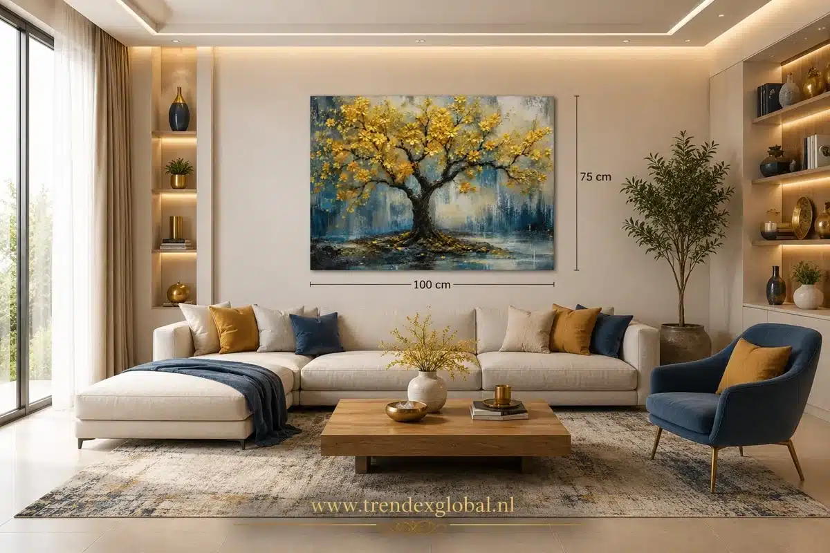 Gouden Bloesemboom Canvas Schilderij 100x75 cm - Afbeelding 5