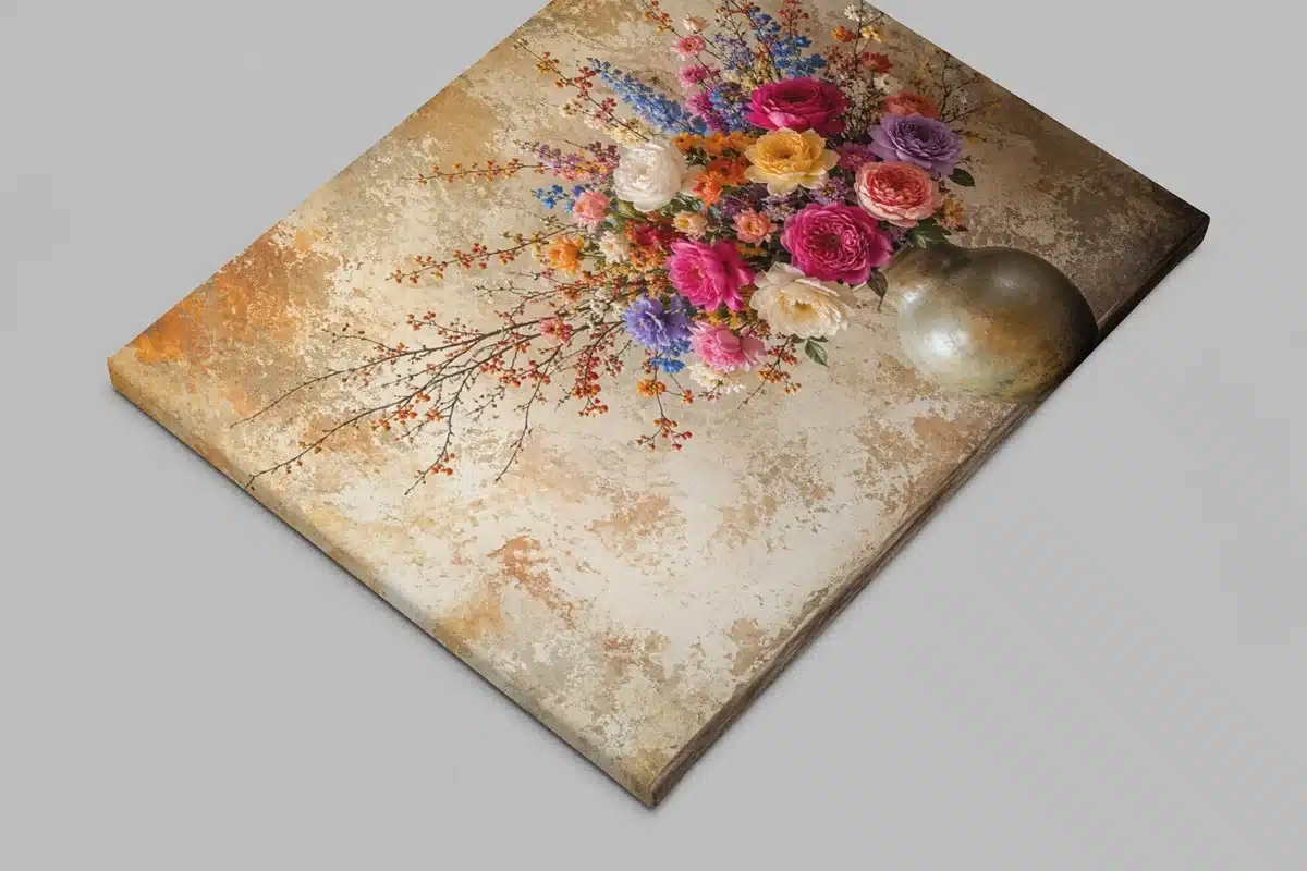 Bloemen in Vaas Canvas Schilderij 100x75 cm - Afbeelding 2