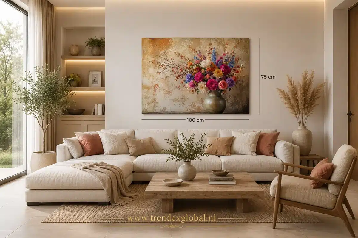 Bloemen in Vaas Canvas Schilderij 100x75 cm - Afbeelding 5