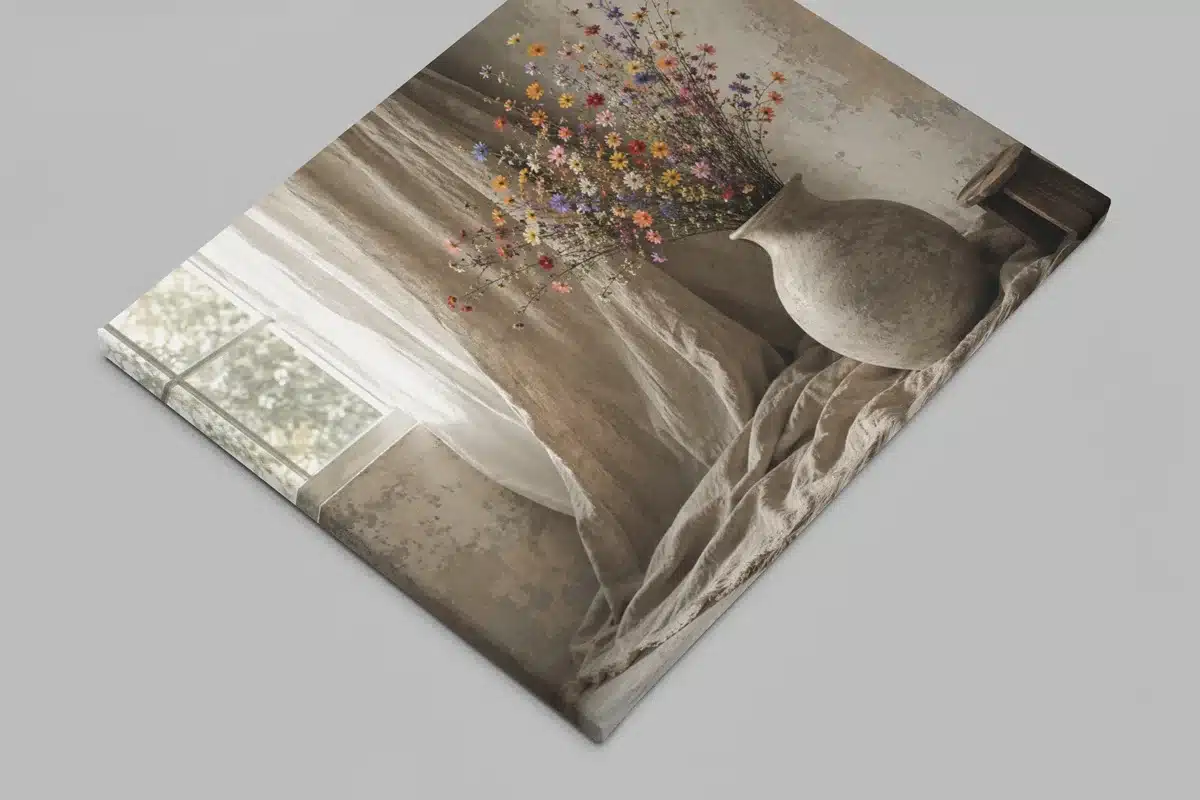 Landelijke Bloemenvaas Canvas Schilderij 100x75 cm - Afbeelding 2