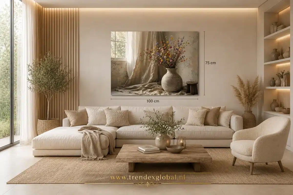 Landelijke Bloemenvaas Canvas Schilderij 100x75 cm - Afbeelding 5