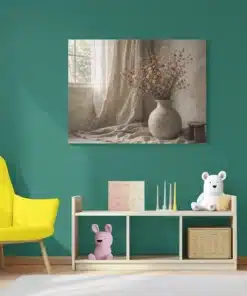Landelijke Bloemenvaas Canvas Schilderij 100x75 cm