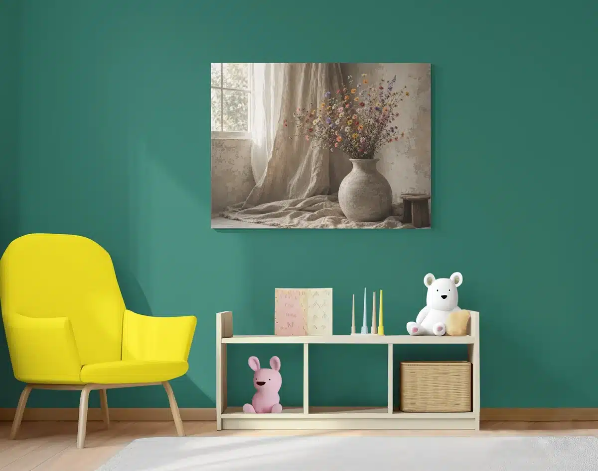Landelijke Bloemenvaas Canvas Schilderij 100x75 cm