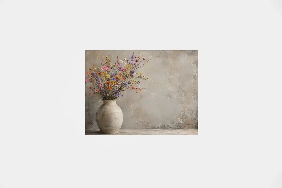 Landelijke Bloemen in Vaas Canvas Schilderij 100x75 cm