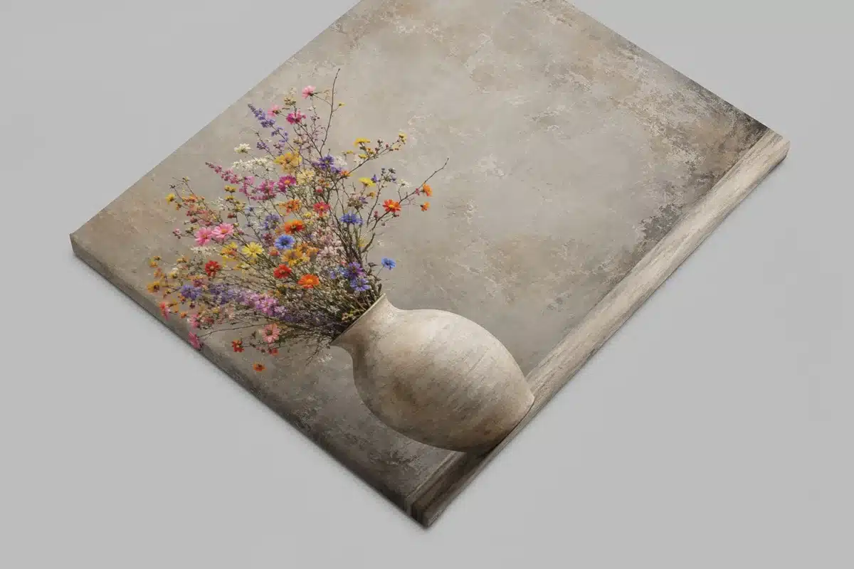 Landelijke Bloemen in Vaas Canvas Schilderij 100x75 cm - Afbeelding 2