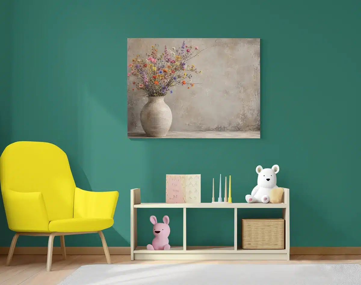 Landelijke Bloemen in Vaas Canvas Schilderij 100x75 cm