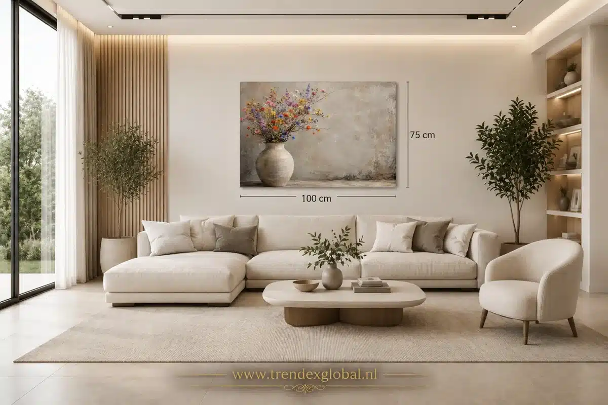 Landelijke Bloemen in Vaas Canvas Schilderij 100x75 cm - Afbeelding 5