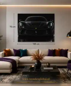 OSEFE 1082 canvas schilderij zwarte ferrari frontview 100x75 cm d