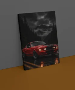 Alternative view of Rode Mustang Canvas Schilderij 75x100 cm
