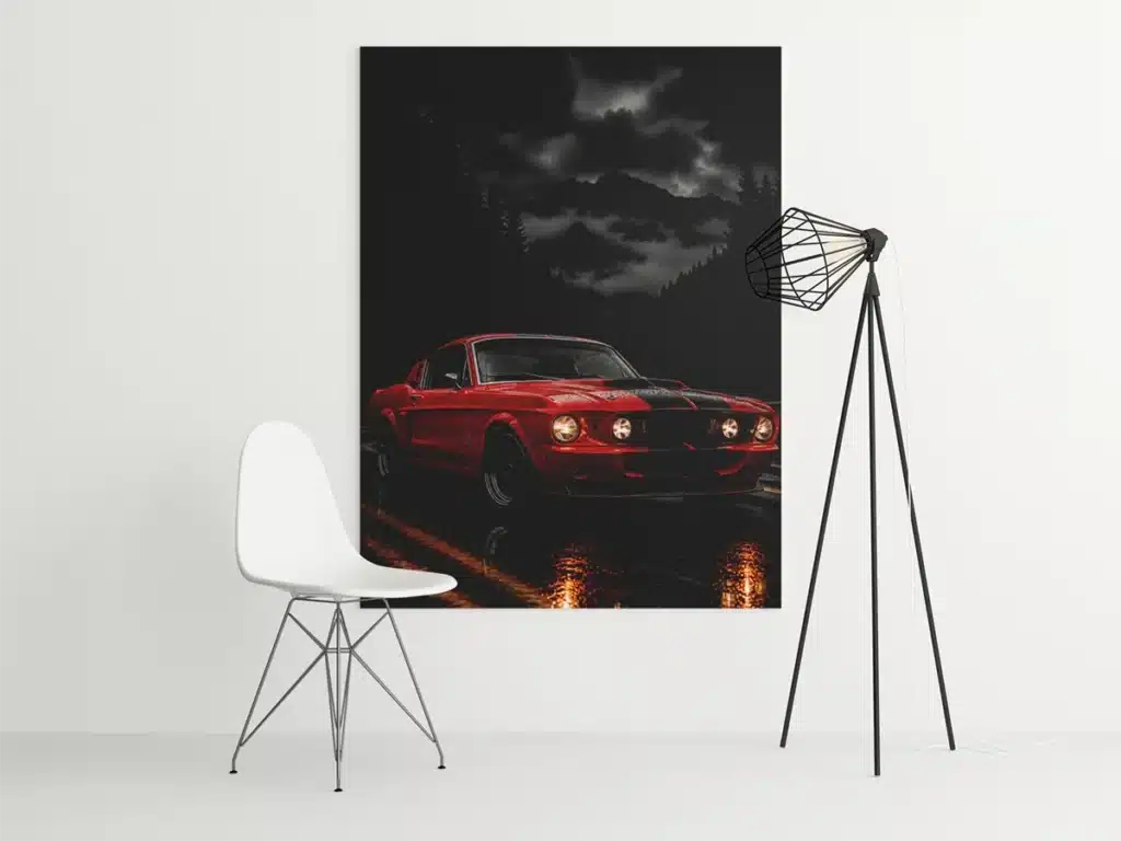 Rode Mustang Canvas Schilderij 75x100 cm 