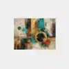 OSEFE 1096 canvas schilderij abstracte cirkels goud turquoise 100x75 cm