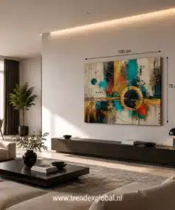 OSEFE 1096 canvas schilderij abstracte cirkels goud turquoise 100x75 cm c
