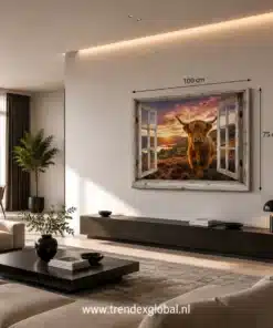 OSEFE 1097 canvas schilderij schotse hooglander raamdecoratie 100x75 cm c