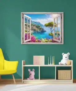 Raam Uitzicht Amalfikust Canvas Schilderij 100x75 cm