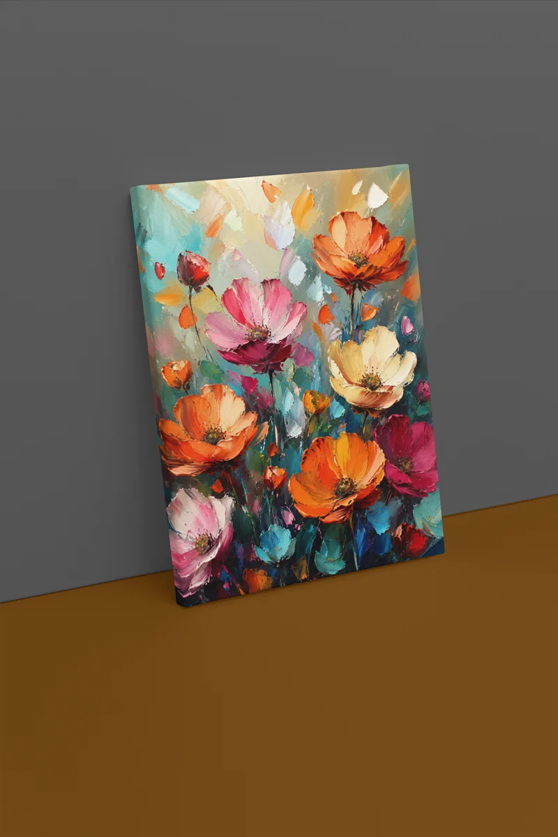 Kleurrijke Bloemen Canvas Schilderij 75x100 cm - Afbeelding 2