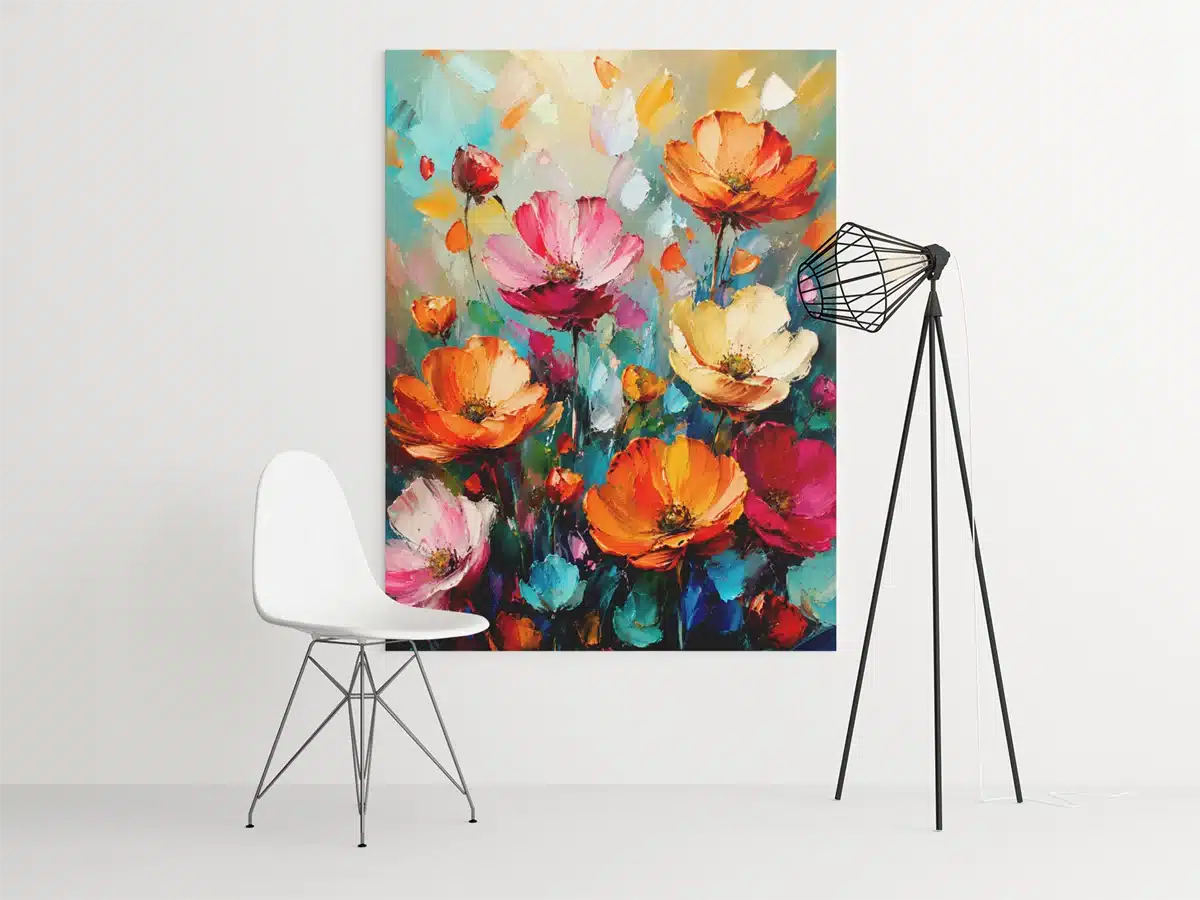 Kleurrijke Bloemen Canvas Schilderij 75x100 cm