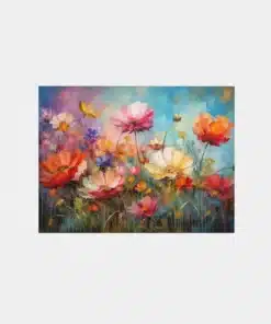Kleurrijke Bloemenweide Canvas Schilderij 100x75 cm