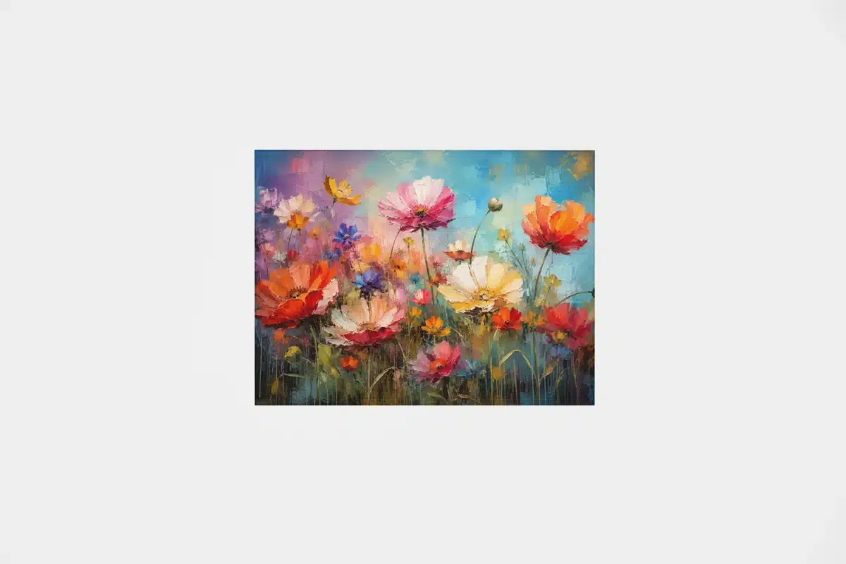 Kleurrijke Bloemenweide Canvas Schilderij 100x75 cm