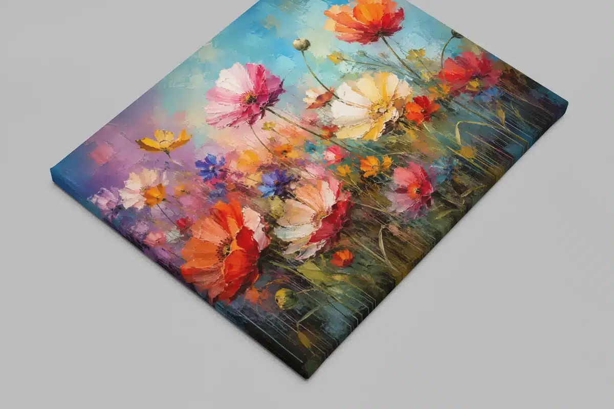Kleurrijke Bloemenweide Canvas Schilderij 100x75 cm - Afbeelding 2