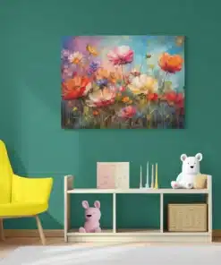 Kleurrijke Bloemenweide Canvas Schilderij 100x75 cm