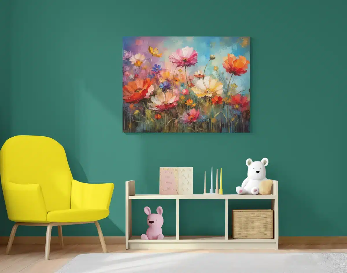 Kleurrijke Bloemenweide Canvas Schilderij 100x75 cm