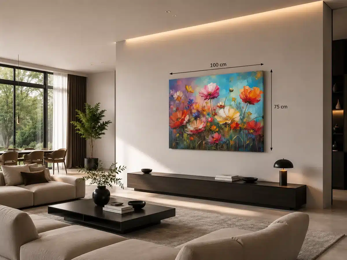 Kleurrijke Bloemenweide Canvas Schilderij 100x75 cm - Afbeelding 4